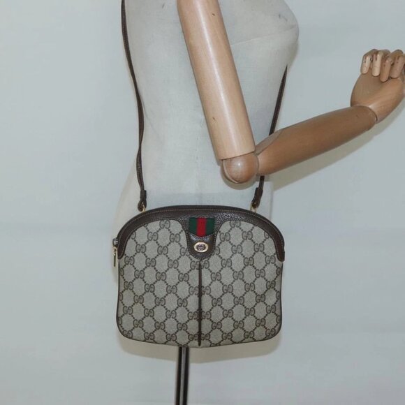 GUCCI GG Supreme Web Sherry Line Bag PVC Beige Gold 904 02 047 Auth - Picture 13 of 16